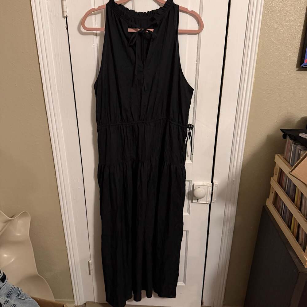 Gap Satin High Neck Tiered Midi Dress Black XL - Picture 2 of 10
